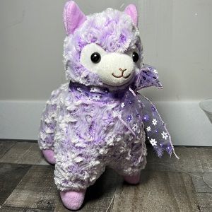 KHTOY Purple Curly Fur Lamb Stuffed Animal Purple Ribbon
